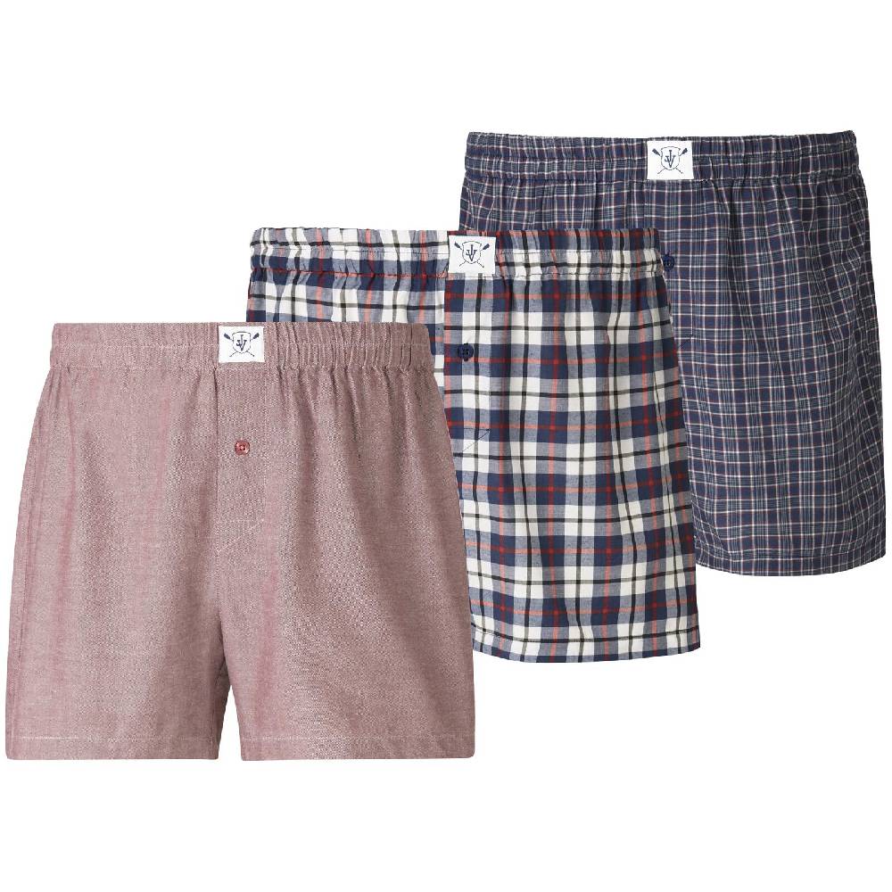 Jan Vanderstorm 3er Pack Boxershorts MARKKU dunkelblau rot gemustert Discount Store für neue Produkte