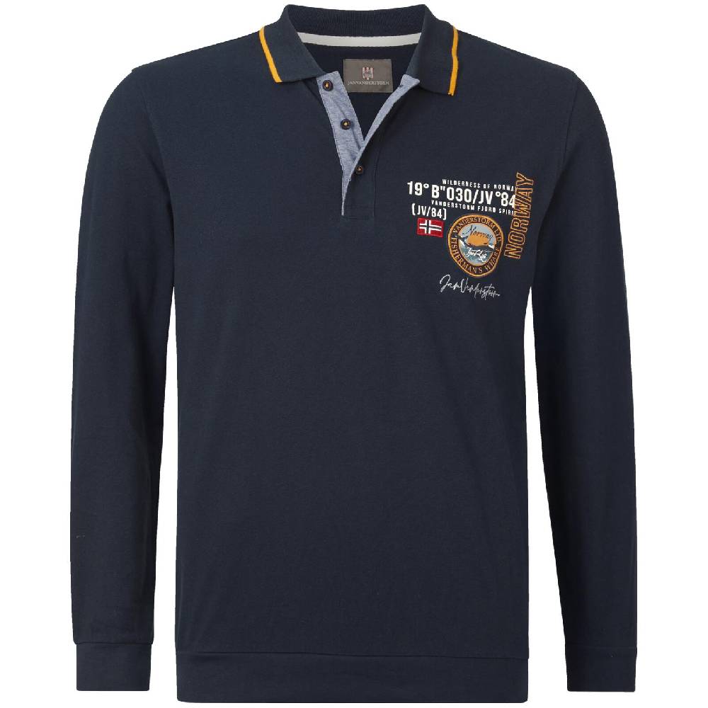 Jan Vanderstorm Langarm-Poloshirt LOKI dunkelblau Kauf eins, bekomm eins gratis