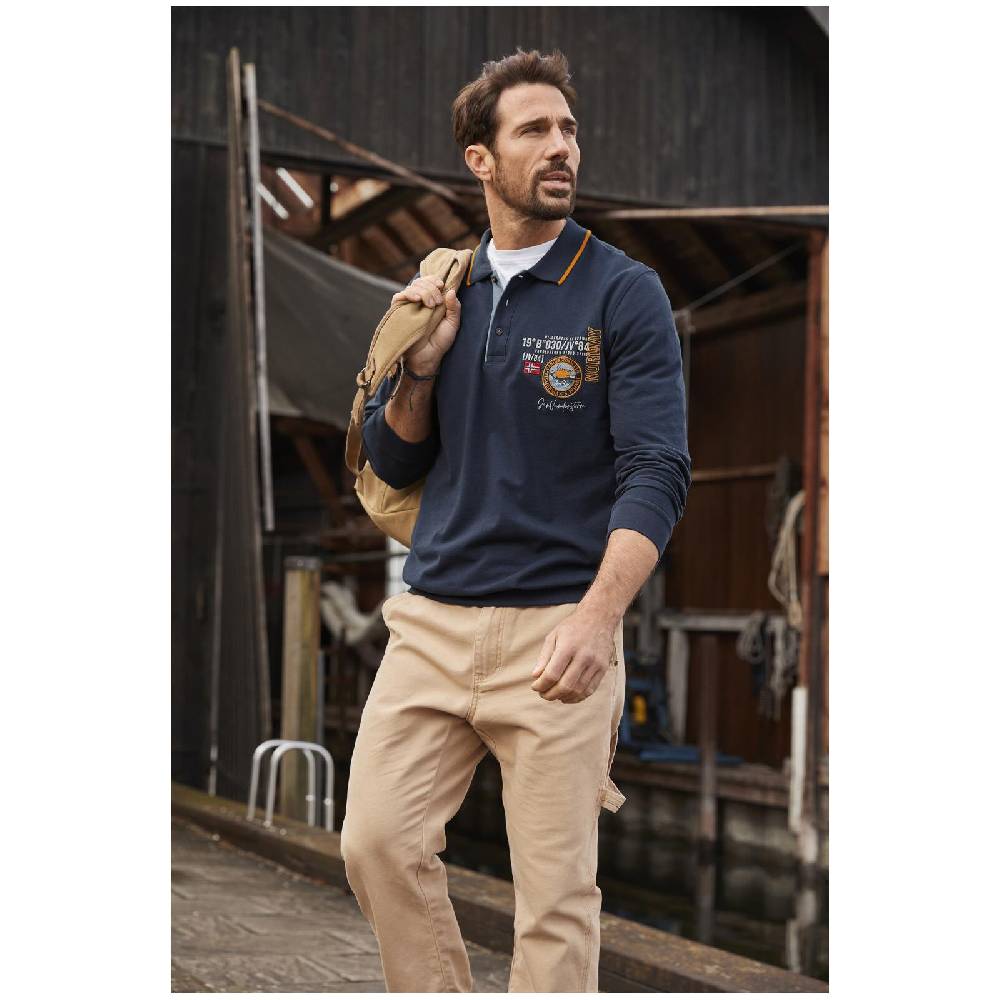 Jan Vanderstorm Langarm-Poloshirt LOKI dunkelblau Kauf eins, bekomm eins gratis