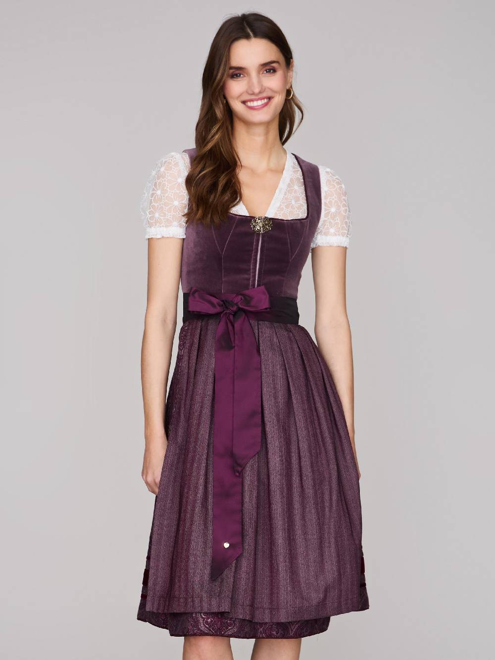 Limberry Pflaumenfarbenes Samtdirndl mit Zierschnalle - SARAH PLUME Heißer Verkauf