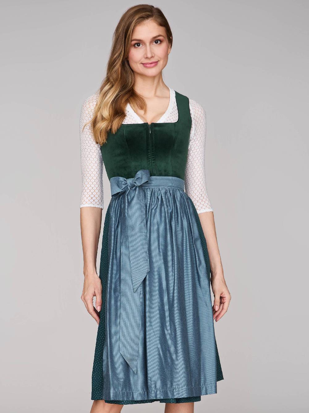 Limberry Dunkelgrünes Dirndl mit Samt-Mieder - CLARISSA PINE GROVE 50% Rabatt mit kostenlosem Versand