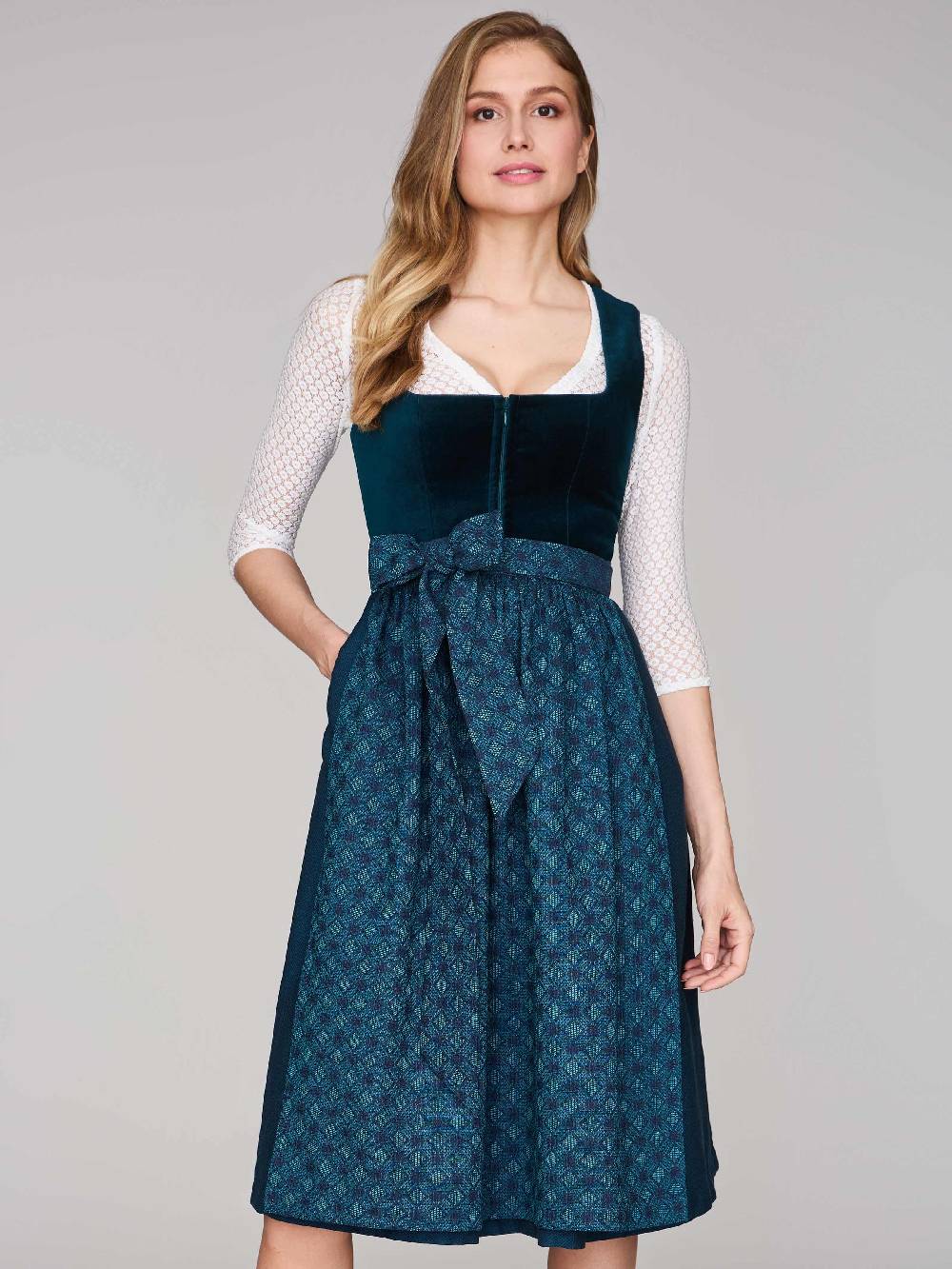 Limberry Petrolblaues Dirndl mit Samt-Mieder - ROMEE DARK TEAL Günstiger Verkauf