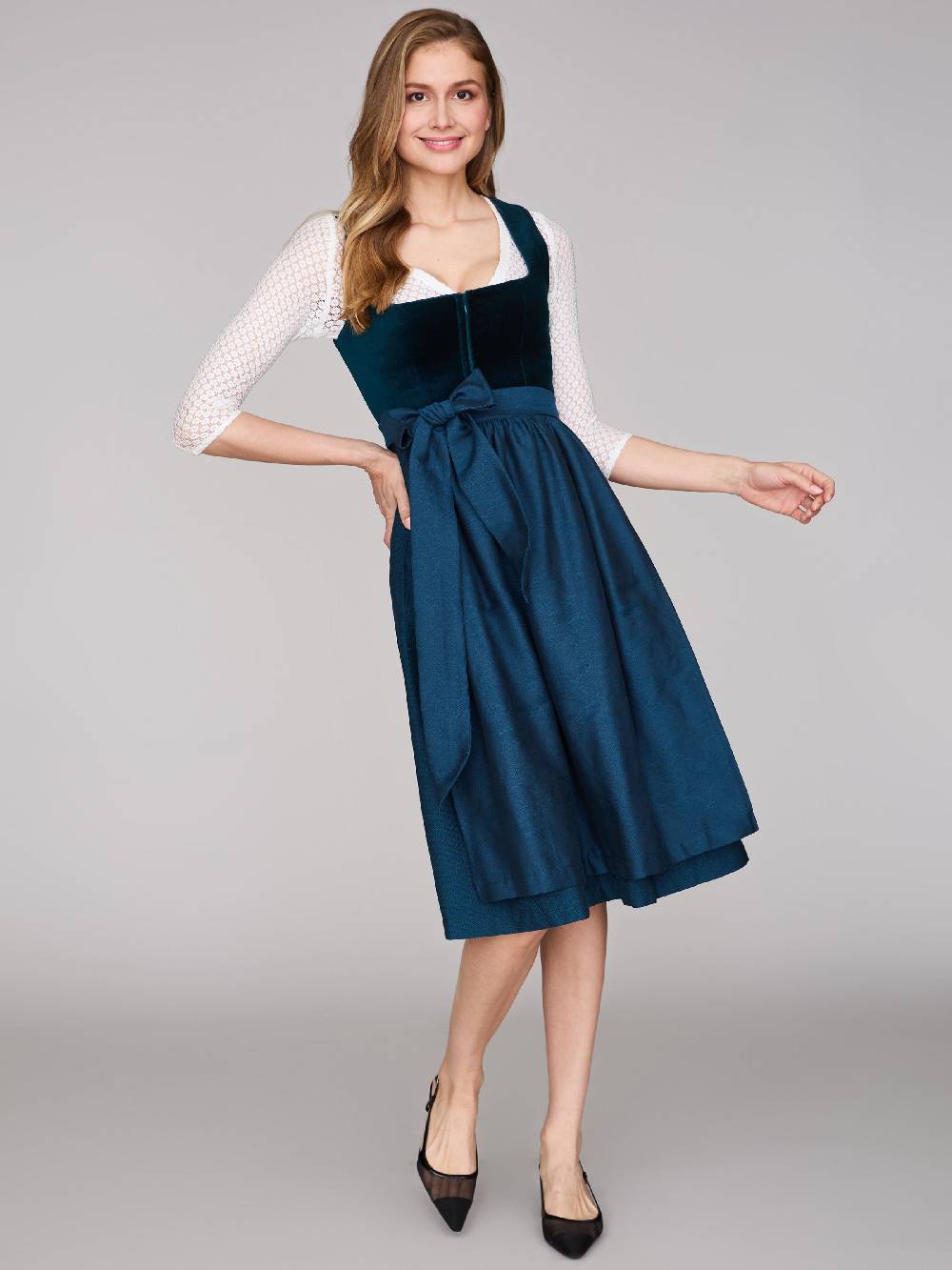 Limberry Petrolblaues Dirndl mit Samt-Mieder - ROMEE DARK TEAL Günstiger Verkauf