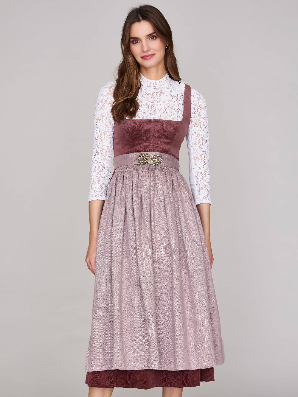 Limberry Rosafarbenes Dirndl aus gemustertem Samt - ANTONIA NELKENROSA Preisnachlass