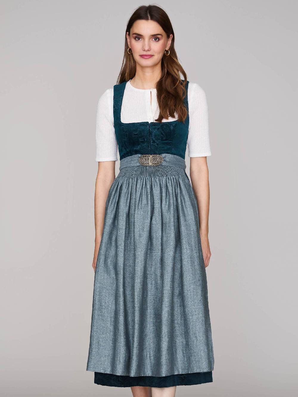 Limberry Petrolfarbenes Dirndl aus gemustertem Samt - ANTONIA CADMIUMGRÜN Saisonschlussverkauf