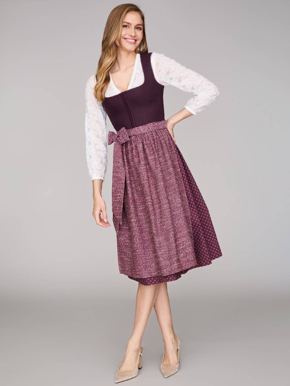 Limberry Beeren-farbenes Dirndl mit Leinen-Mieder - ADA FIG Zeitbegrenzte Promotion