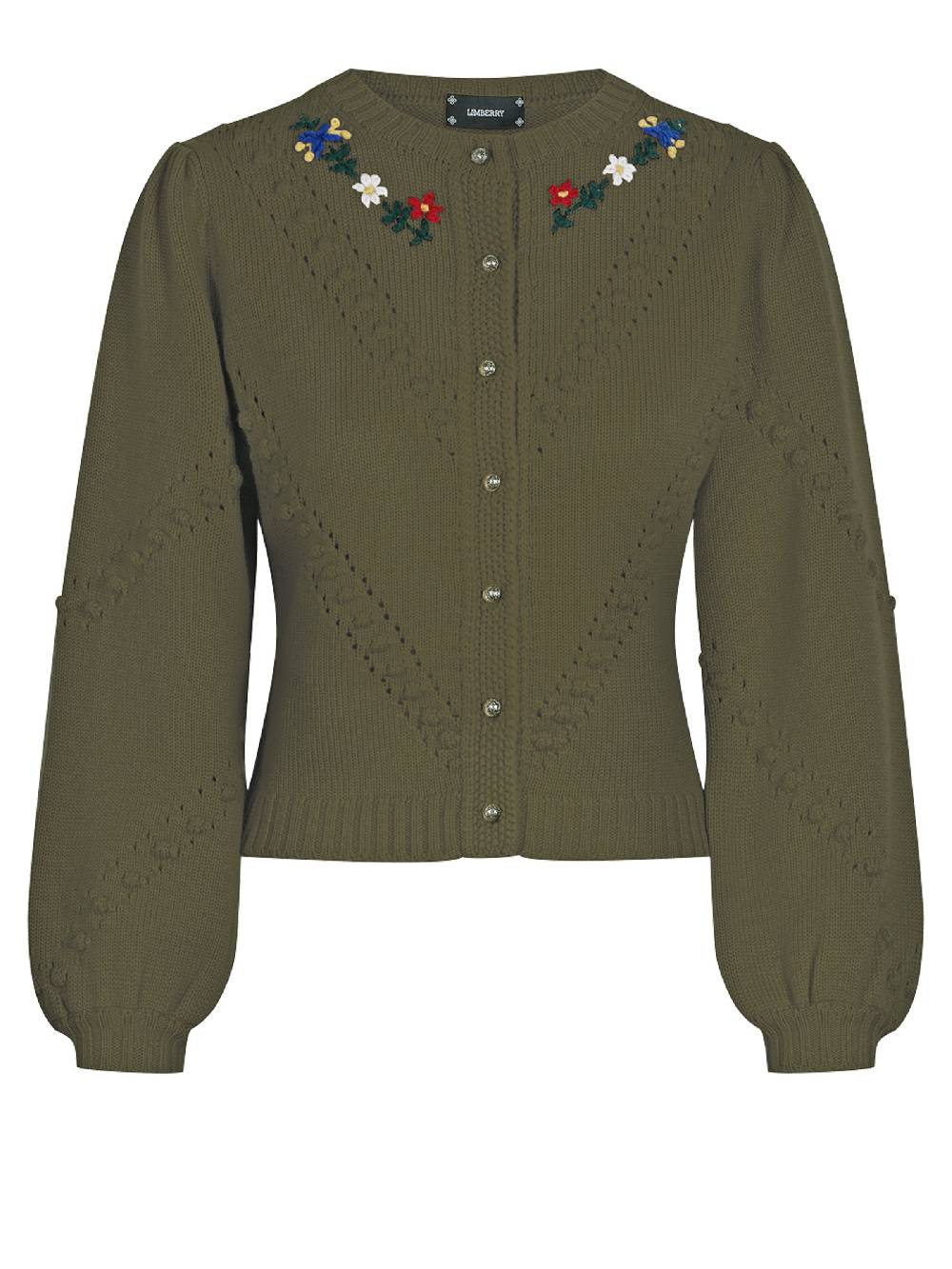 Limberry Strickjacke in Moosgrün mit Blumenstickerei - THERESA Sonderangebote