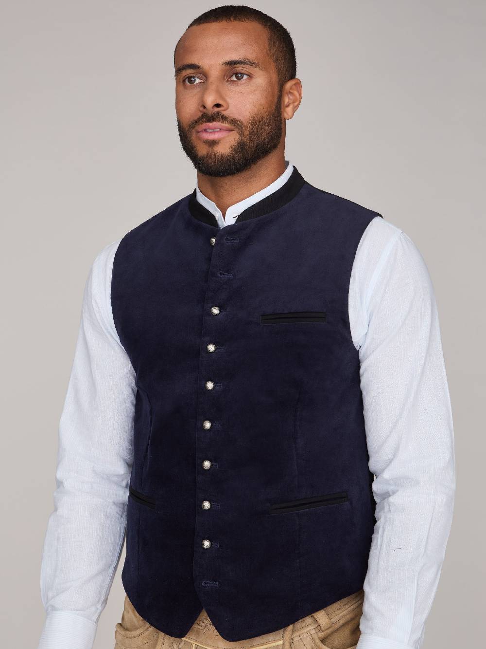 Limberry Dunkelblaue Trachtenweste aus Samt - MARLON DARK BLUE Wochenangebot