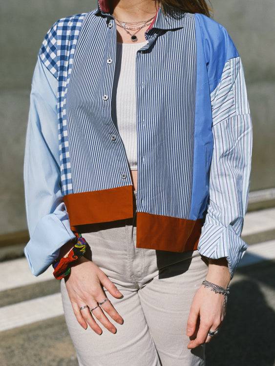 Nonoi Studio Blouson // Blau + Orange // Onesize Preisnachlass