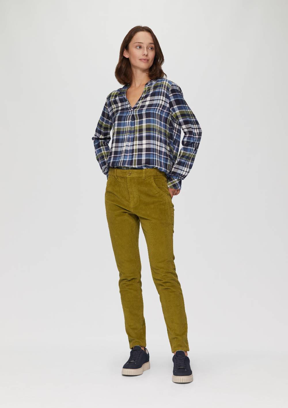S.Oliver Karierte Bluse aus Viskosemix und Krempel-Detail Osterangebot