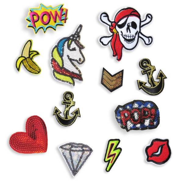 Sonia Originelli 3er Set "Patches" Bügelbilder Aufnäher DIY JGA Pailletten Weihnachtsangebot