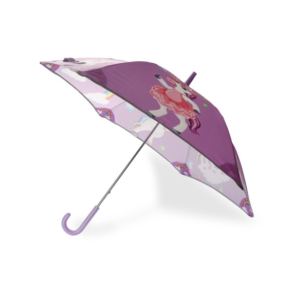 Sonia Originelli Kinder Regenschirm reflektierend Sicherheitsschirm Einhorn lila rosa Sternchen Unicorn Kostenlose Rückgabe