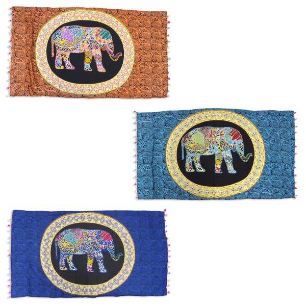 Sonia Originelli Strandtuch "Boho" Elefant Muster Bommel Bunt Laken Tuch Picknick Fabrikladen