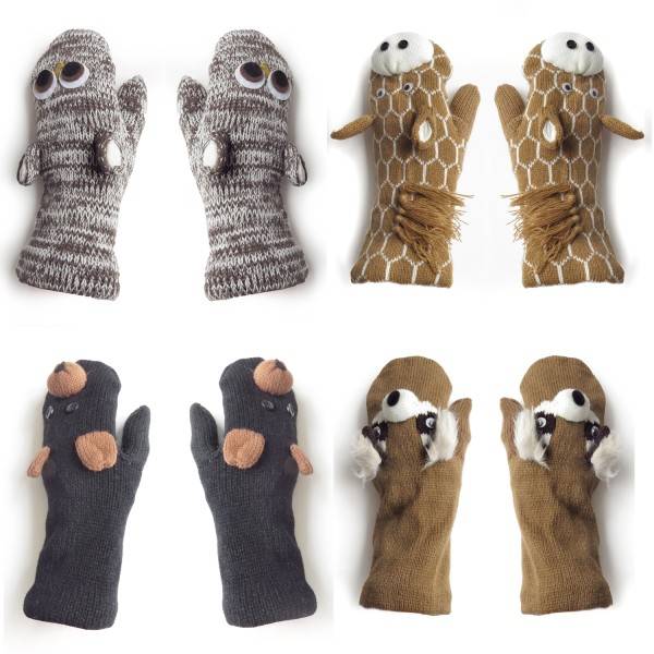 Sonia Originelli Fausthandschuhe Eule Giraffe Bär Tiere Fäustel Fleece Strick Auslauf