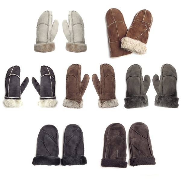 Sonia Originelli Fausthandschuhe Lammfell Schaffell echt Leder Patchwork Design Fäustlinge Angebote