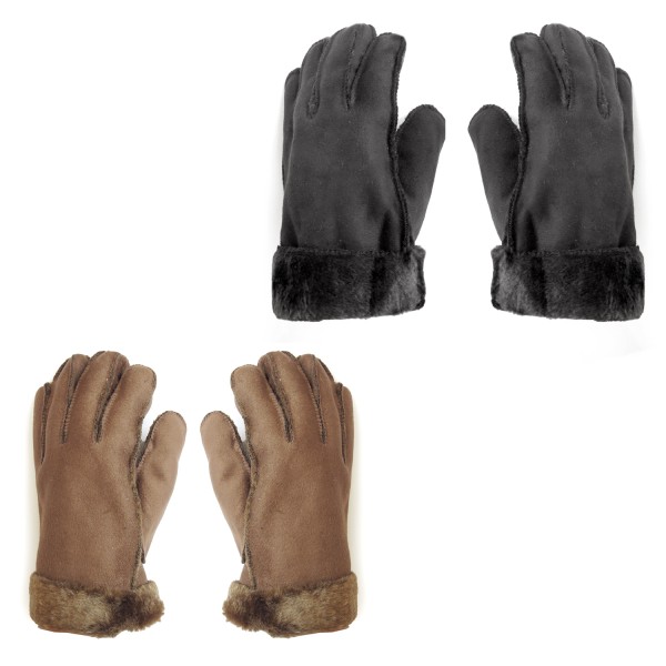 Sonia Originelli Fingerhandschuhe Faux-Leder Velouroptik Kunstfell Samt Velvet kuschelig Schlussverkauf