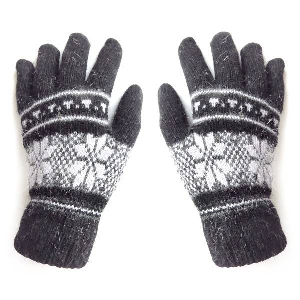 Sonia Originelli Handschuhe Norweger Muster Finger Strickmuster Angorawolle Schwarz Blitzverkäufe