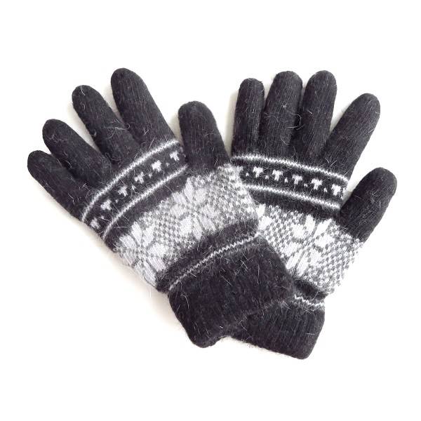 Sonia Originelli Handschuhe Norweger Muster Finger Strickmuster Angorawolle Schwarz Blitzverkäufe