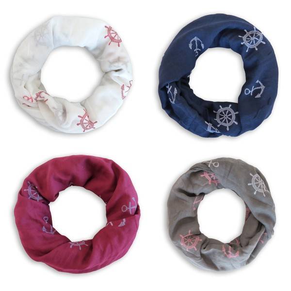 Sonia Originelli Loop Schal "Maritim Steuerrad Anker" Reliefdruck Sommer Valentinstagsangebot