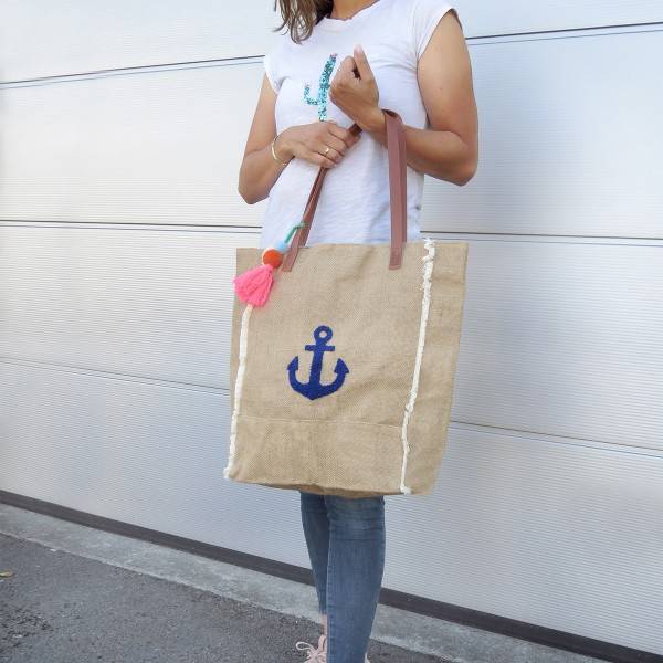 Sonia Originelli Canvas Shopper "Anker" Strandtasche Bommel Quasten Meist gekauft