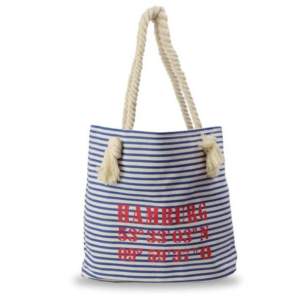 Sonia Originelli City Shopper "Hamburg" maritim gestreift Koordinaten Canvas Fabrikpreis