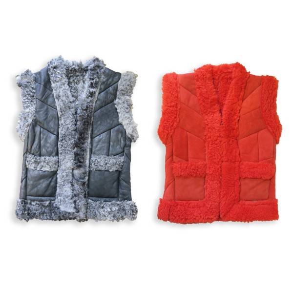 Sonia Originelli Damenweste Naturfell Leder Lammfell Patchwork Handarbeit Weihnachtsangebot