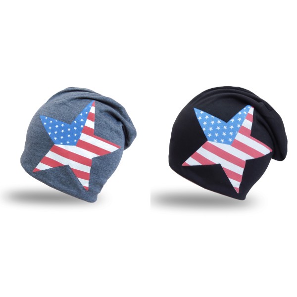 Sonia Originelli Beanie Mütze "USA" Unisex Stern Jersey Top Angebot