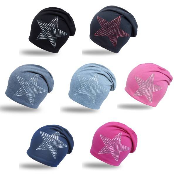 Sonia Originelli Beanie Mütze Kind "Prisma Stern" Strasssteine Kindermütze Räumungsverkauf
