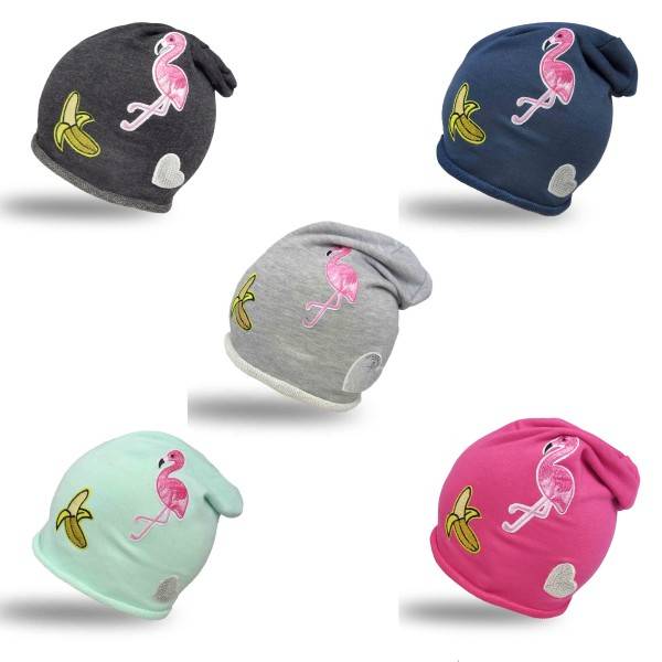 Sonia Originelli Beanie Mütze Kind Patch Aufnäher Banane Flamingo Herz trend Baumwolle Riesige Ersparnisse