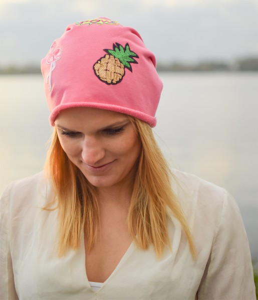 Sonia Originelli Beanie Mütze Patch Aufnäher Ananas Flamingo Pow trend Baumwolle Nur für heute