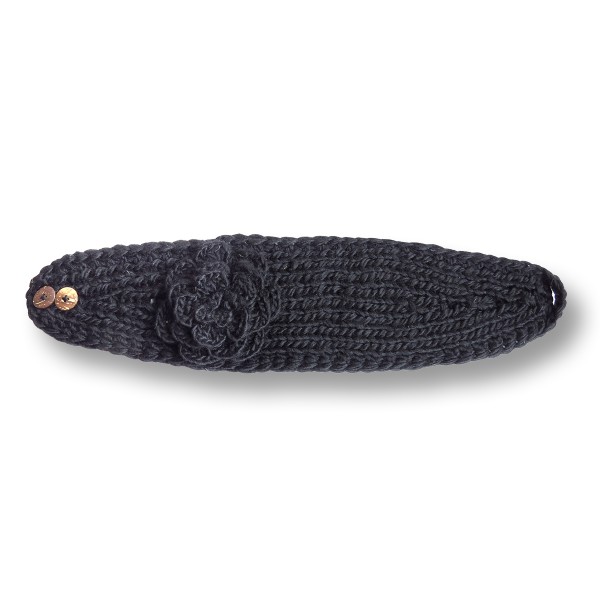 Sonia Originelli Damen Stirnband grob gestrickt mit Blumenapplikation und Knöpfen Fabrikverkauf