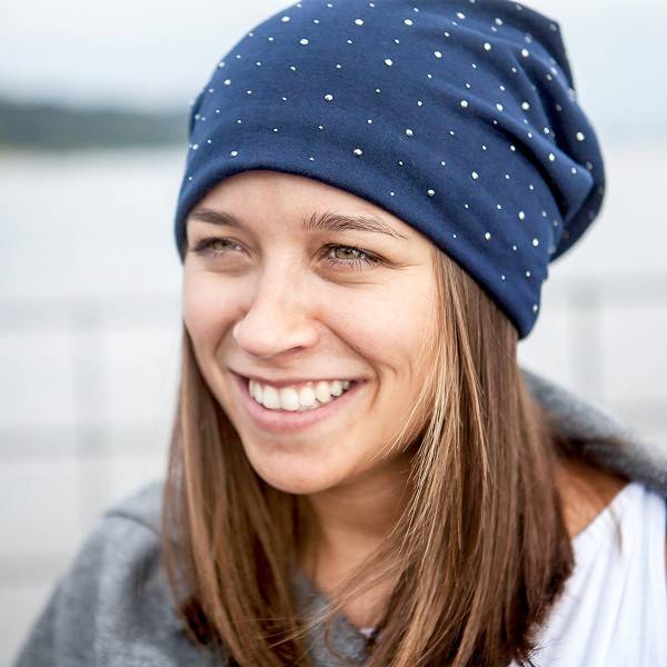 Sonia Originelli Fleece Beanie "Nieten" Steinchen Glitter Übergangsmütze gefüttert Versandkostenfrei