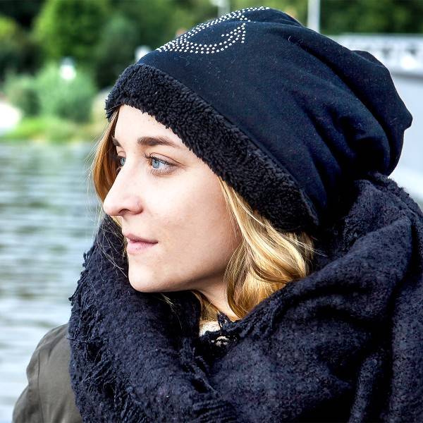 Sonia Originelli Fleece Beanie mit Strass-Anker Steinchen und weichem Teddyfell Flash Sale