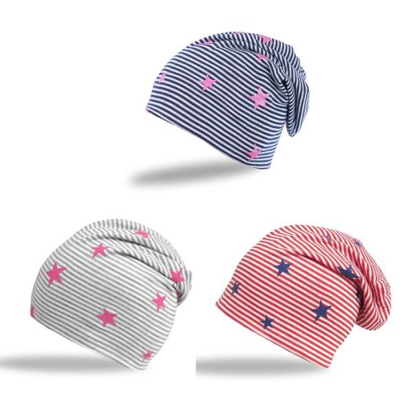 Sonia Originelli Kinder Beanie Mütze "kleine Sterne" Streifen Jersey Unisex Valentinstagsangebot