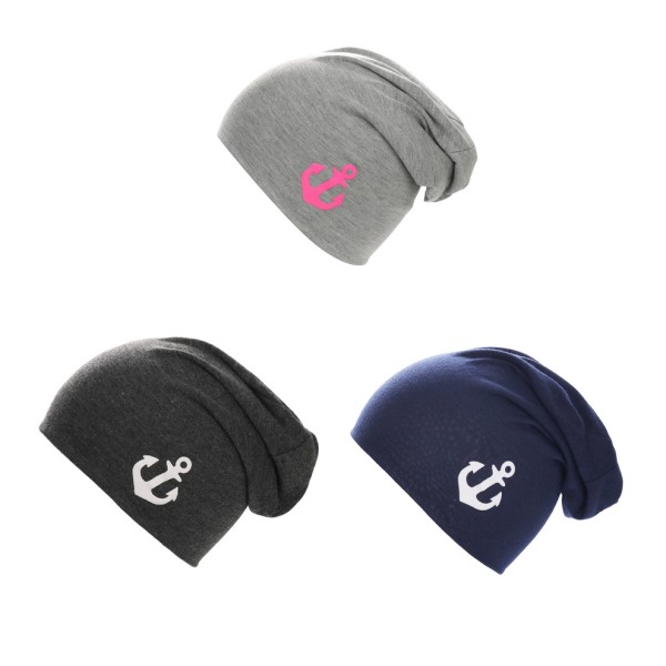 Sonia Originelli Kinder Beanie Mütze "Uni Anker" maritim Jersey Unisex Lagerräumung