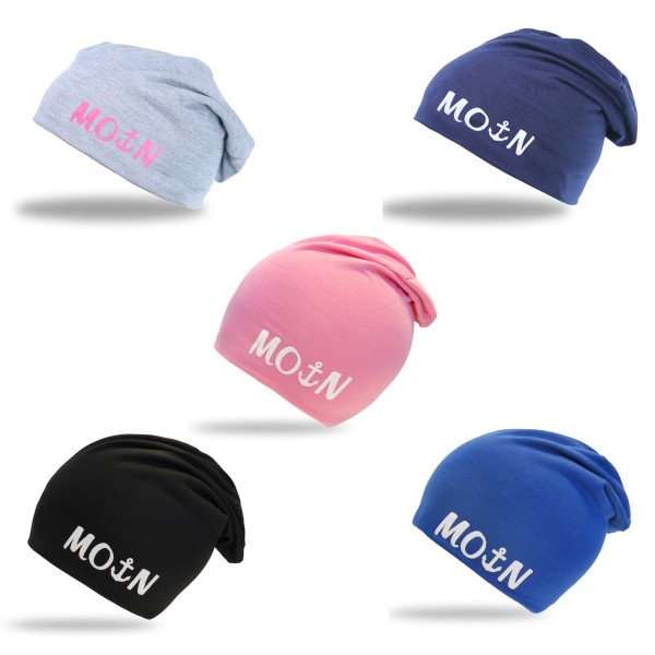 Sonia Originelli Kinder Beanie Mütze unifarben mit MOIN Aufdruck Anker maritim Jersey Unisex Heißer Verkauf