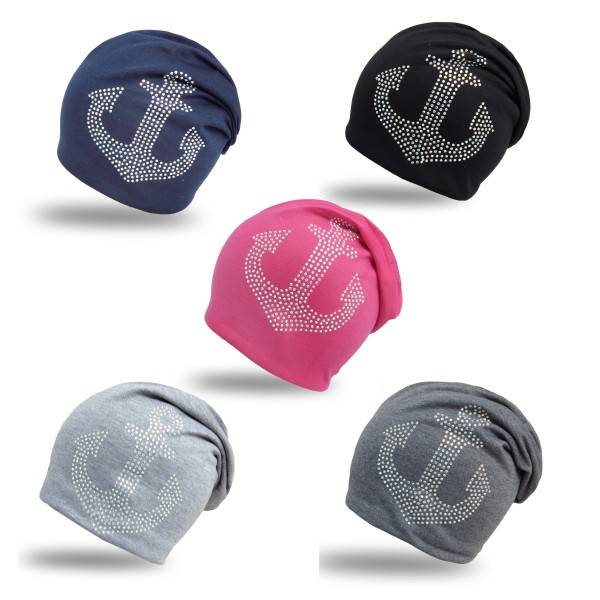 Sonia Originelli Kinder Fleece Beanie "Anker Strass" Steine Winter Maritim Zeitlich begrenztes Angebot