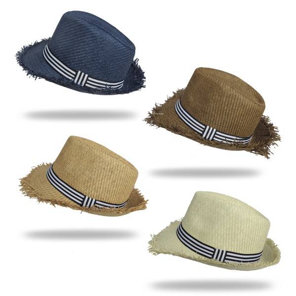 Sonia Originelli Strohhut Sommerhut Strand Fransen Damen Herren Unisex Streifen Räumungsverkauf