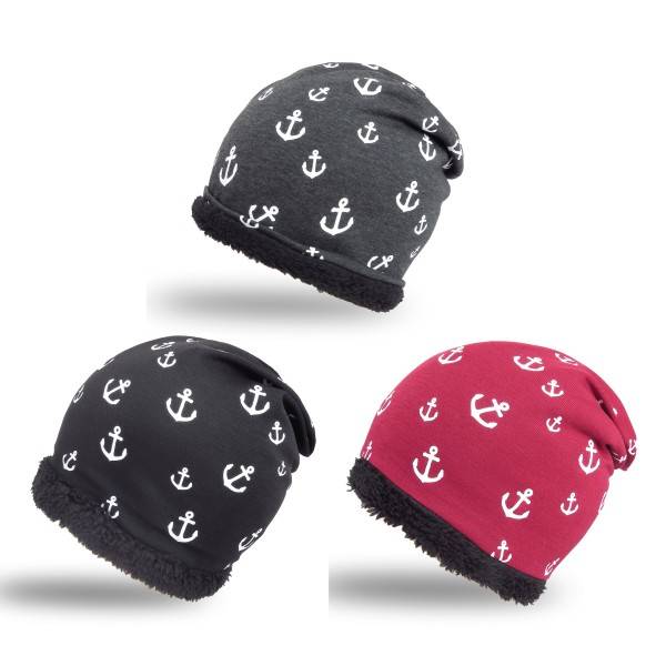 Sonia Originelli Winter Beanie Mütze "Mini Anker" Teddyfell Futter Maritim Kauf eins, bekomm eins gratis