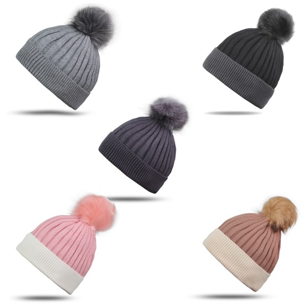 Sonia Originelli Winter Beanie Mütze "Zweiton" Kunstfell Bommel Sonderangebote