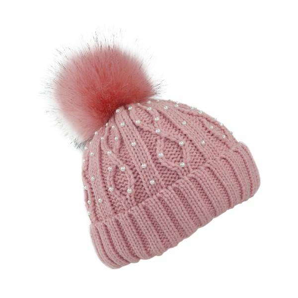 Sonia Originelli Winter Beanie Mütze Perlen Zopfmuster XL Bommel Teddyfell VIP-Rabatte