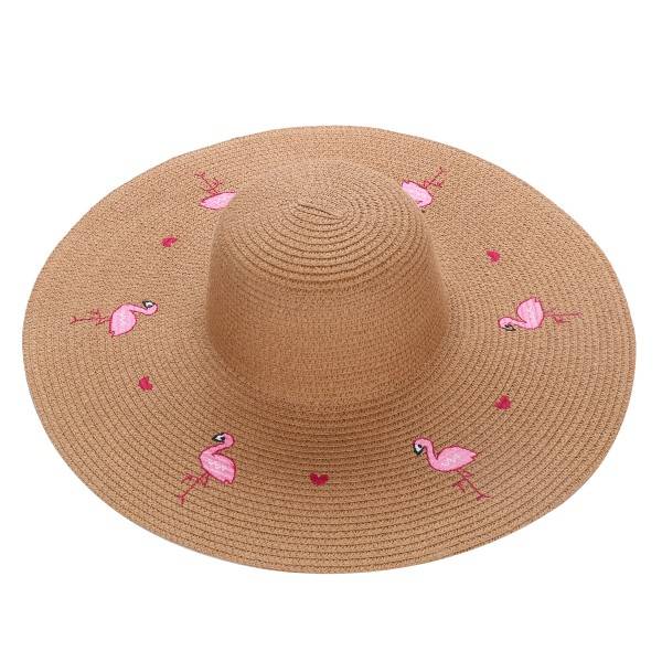 Sonia Originelli XXL Strohhut "Flamingo" Stickerei Herz Damen Sommerhut Strand Kostenlose Rückgabe