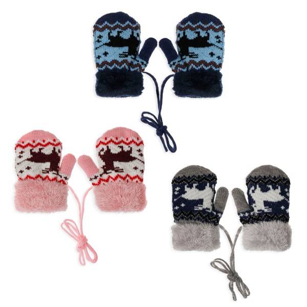 Sonia Originelli Strickfäustel Fausthandschuhe Band Kinderhandschuhe Kordel Rentier Schlussverkauf