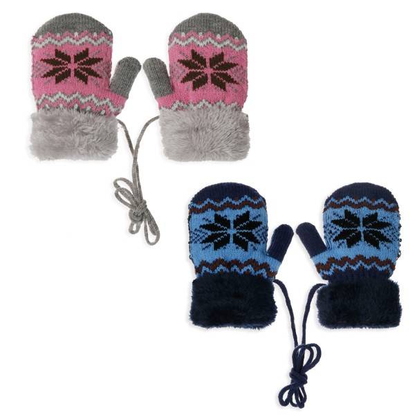 Sonia Originelli Strickfäustel Fausthandschuhe Band Kinderhandschuhe Kordel Schneeflocke Günstiger Verkauf