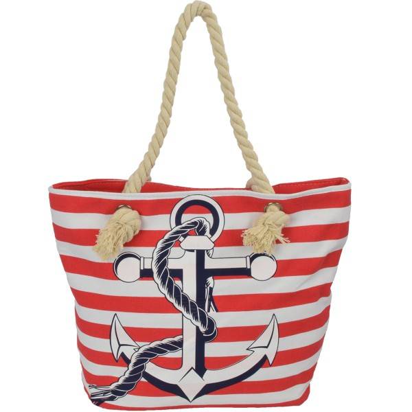 Sonia Originelli Shopper Blockstreifen Anker mit Seil Kordeln Strandtasche Canvas Blitzverkäufe