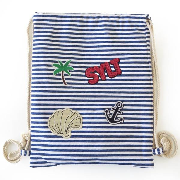 Sonia Originelli Turnbeutel Patches Aufnäher Gymbag gestreift "Sylt" Black Friday