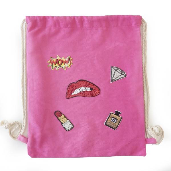 Sonia Originelli Turnbeutel Patches Aufnäher Gymbag unifarben Lippen Makeup Baumwolle Muttertagsangebot