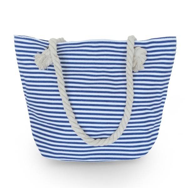 Sonia Originelli Strandtasche maritim gestreift mit Ankerprint Seilkordel Reißverschluss Tägliche Deals