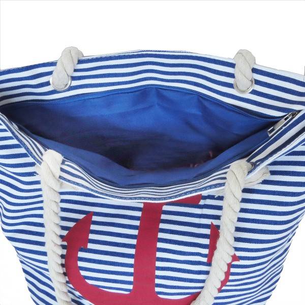 Sonia Originelli Strandtasche maritim gestreift mit Ankerprint Seilkordel Reißverschluss Tägliche Deals