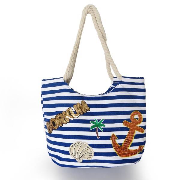 Sonia Originelli Strandtasche maritim gestreift mit Patch Aufnähern "Borkum" Sonderangebote